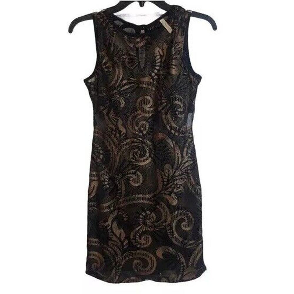 Chop plate mesh semi sheer‎ gold glitter dress Women’s Size M Medium